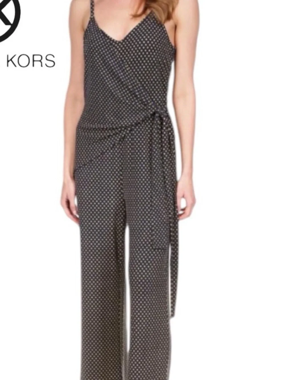 MICHAEL MICHAEL KORS Midnight blue gold Printed Side-Tie Sleeveless Jumpsuit NWT